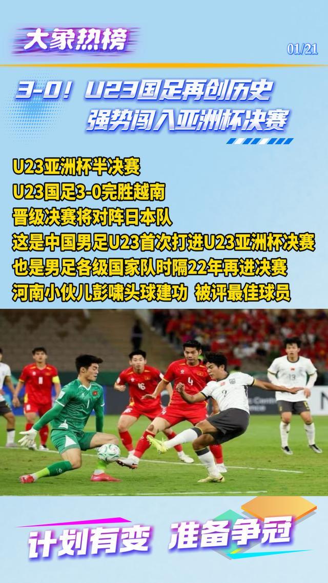 世界杯射手榜-3-0！U23国足再创历史 强势闯入亚洲杯决赛丨大象热榜
